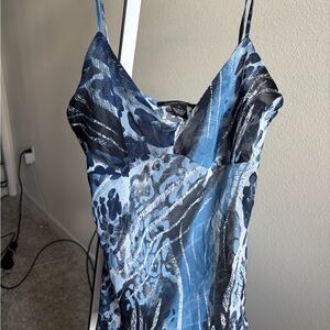 Blue and Black Patterned Spaghetti Strap Dress